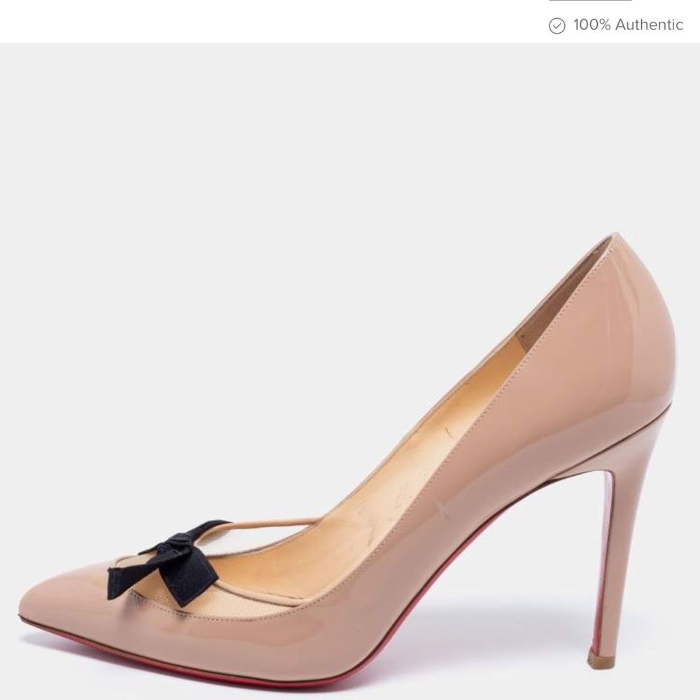 Christian Louboutin LOVE ME beige heels black bow point toe 41 /10